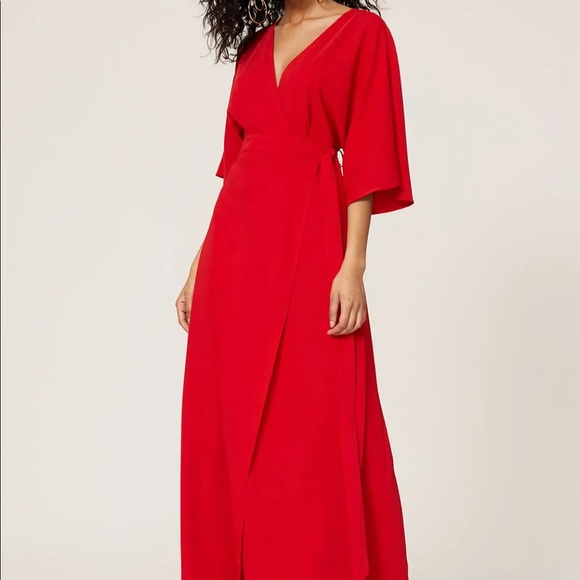 Dresses Great Jones Red Wrap Maxi Gown With Sleeves Poshmark